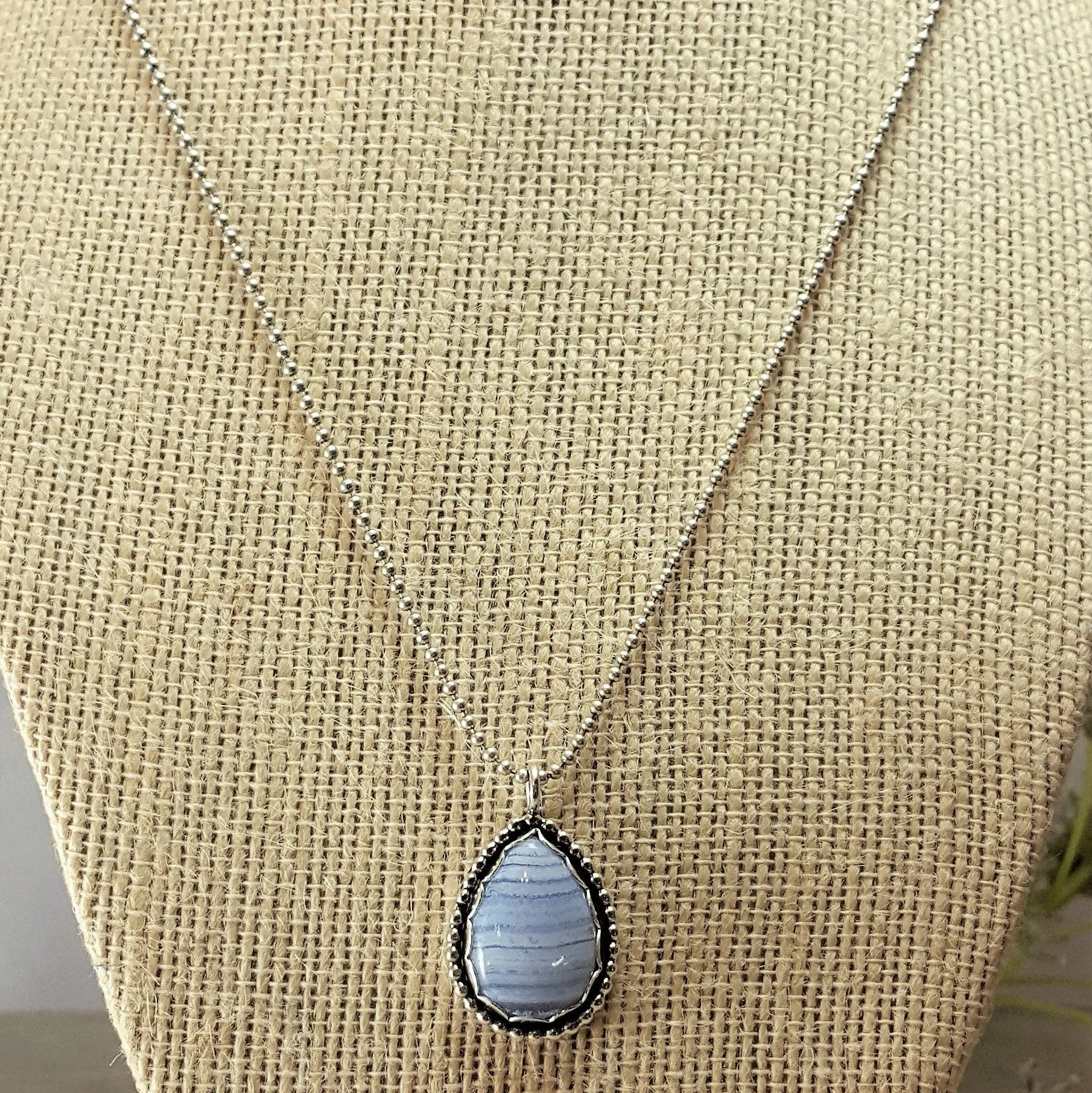 Purple Lace Agate Teardrop Pendant - Blue Lace Agate - .925 Sterling Silver Pendant - Blue Lace Agate Pendant