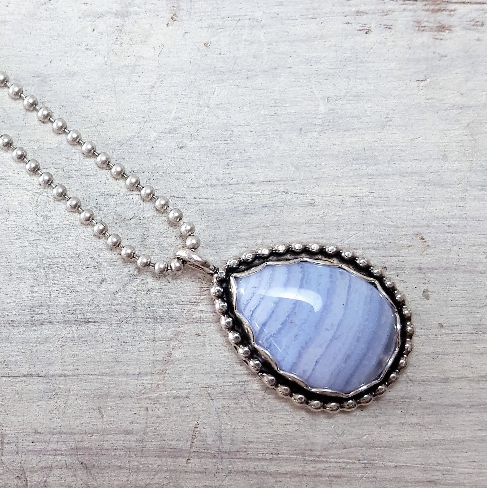 Purple Lace Agate Teardrop Pendant - Blue Lace Agate - .925 Sterling Silver Pendant - Blue Lace Agate Pendant