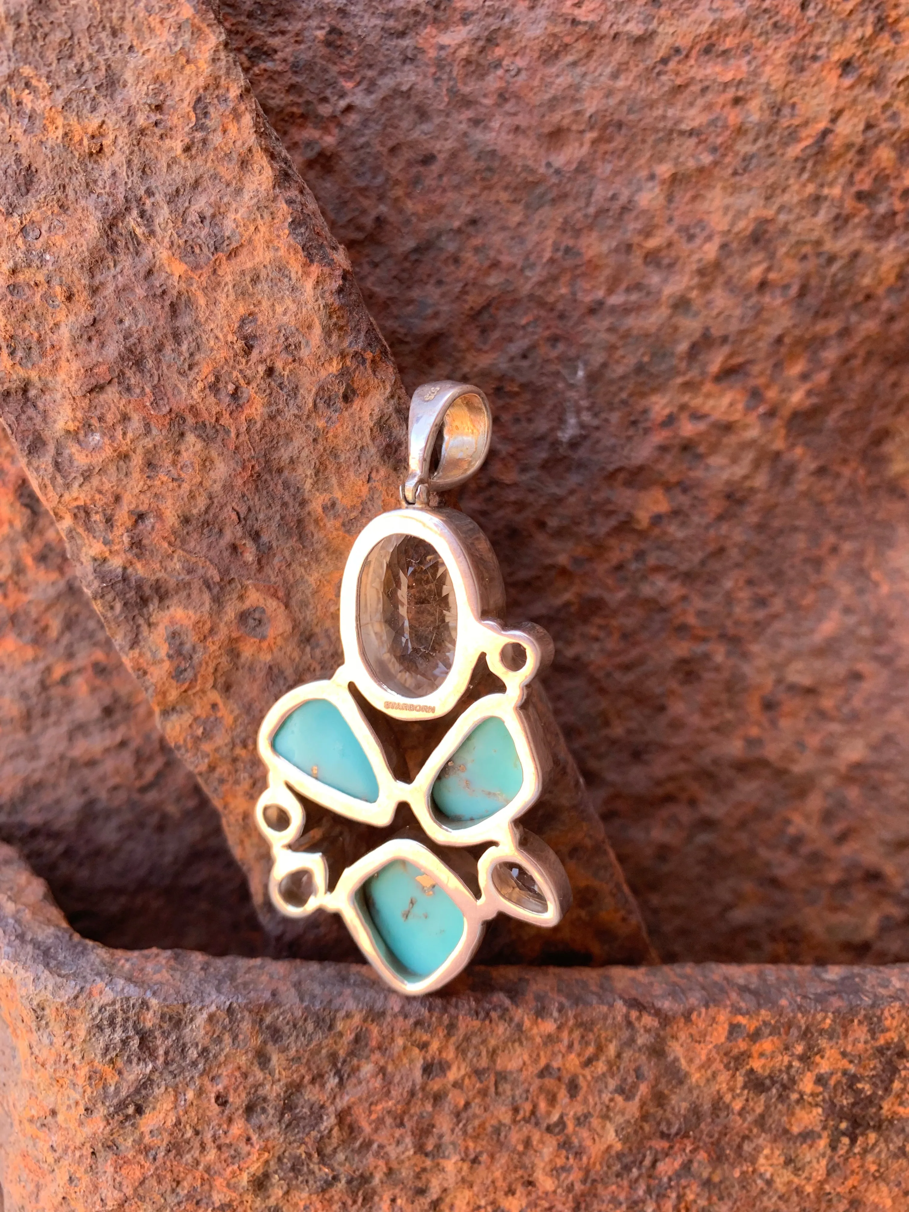 Quartz, Turquoise and Topaz pendant