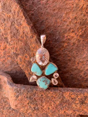 Quartz, Turquoise and Topaz pendant