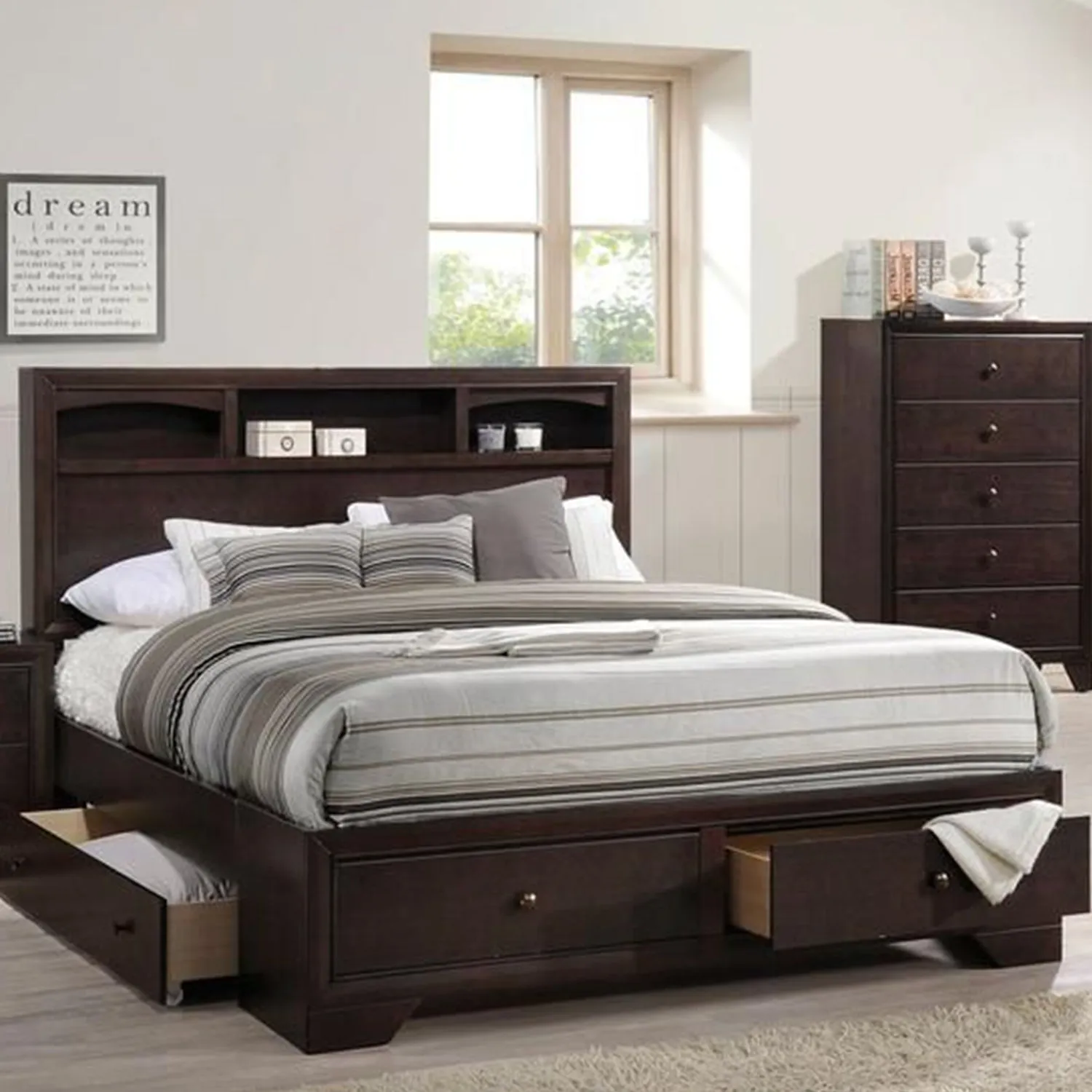 Rich Espresso Finish Queen Bed With Storage