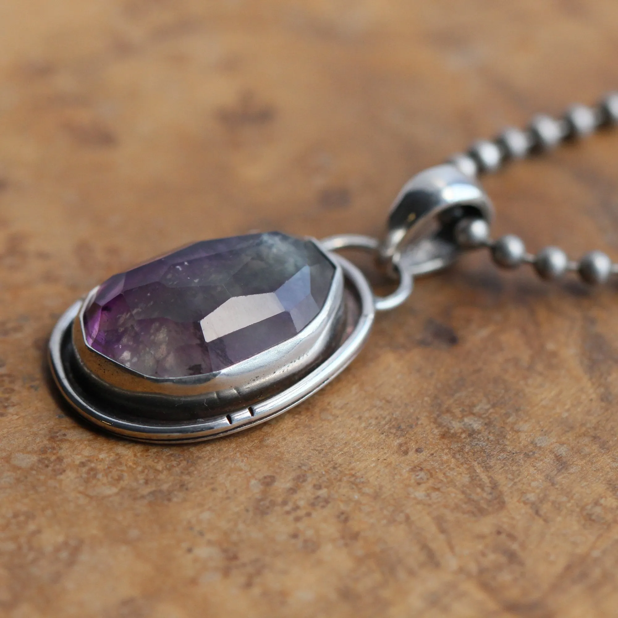 Rose Cut Rainbow Fluorite Pendant - Silversmith - Purple and Green Fluorite Pendant