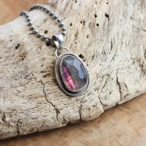 Rose Cut Rainbow Fluorite Pendant - Silversmith - Purple and Green Fluorite Pendant