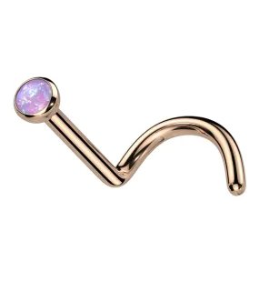 Rose Gold PVD Purple Opalite Bezel Titanium Nose Screw Ring