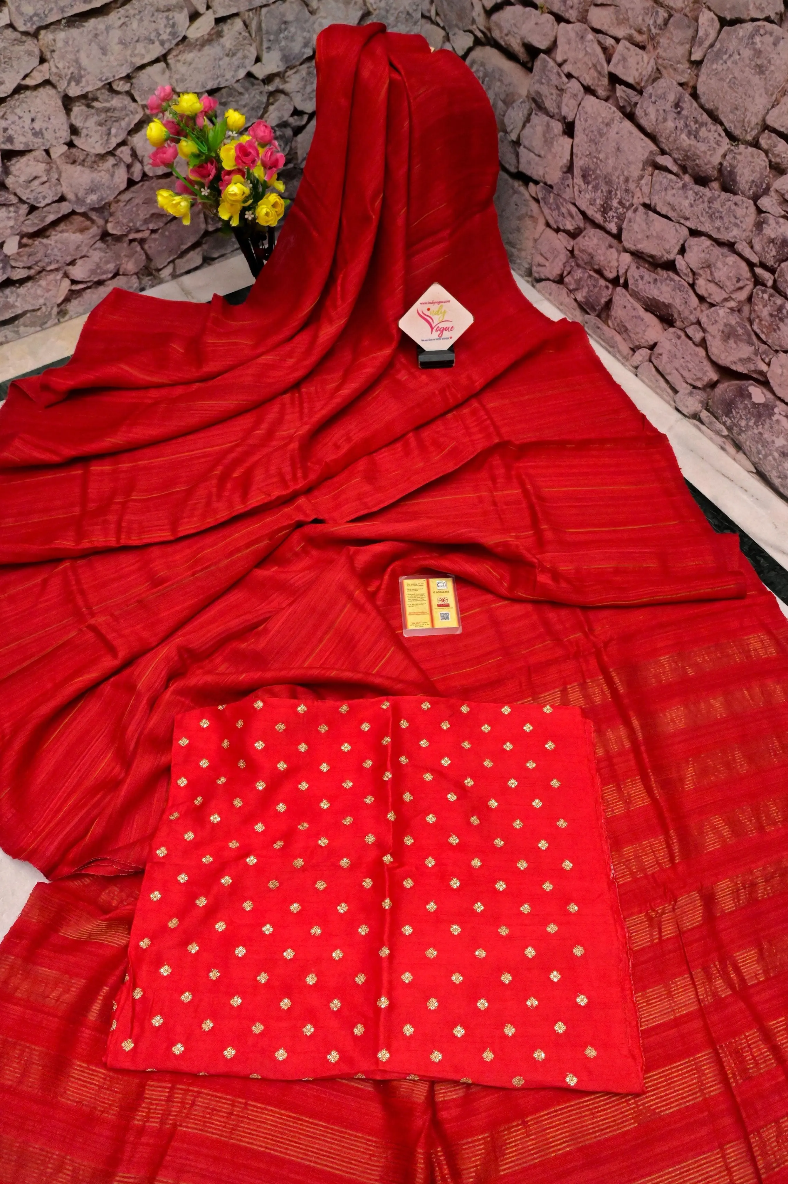 Royal Red Color Matka Silk Saree with Zari Work Stripes