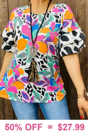 S, BEAUTIFUL Multi Print Bell Sleeve Blouse