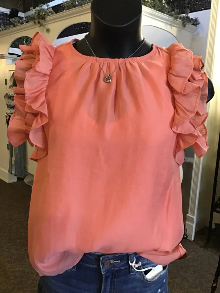 Salmon Ruffle Sleeve Blouse - SML