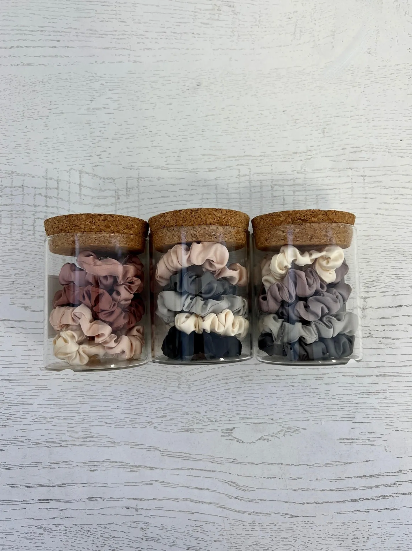 Satin Scrunchies Jar, Set of 5 - Ivory Mix