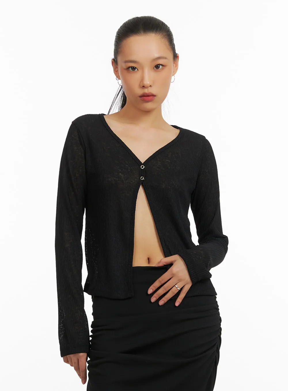 Sheer Open Slit V-Neck Cardigan IA417