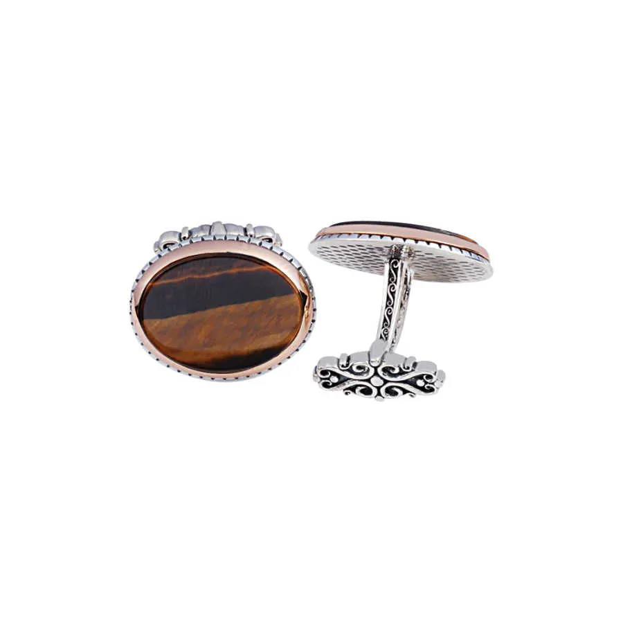 Silver Tiger Eye Stone Oval Cufflink