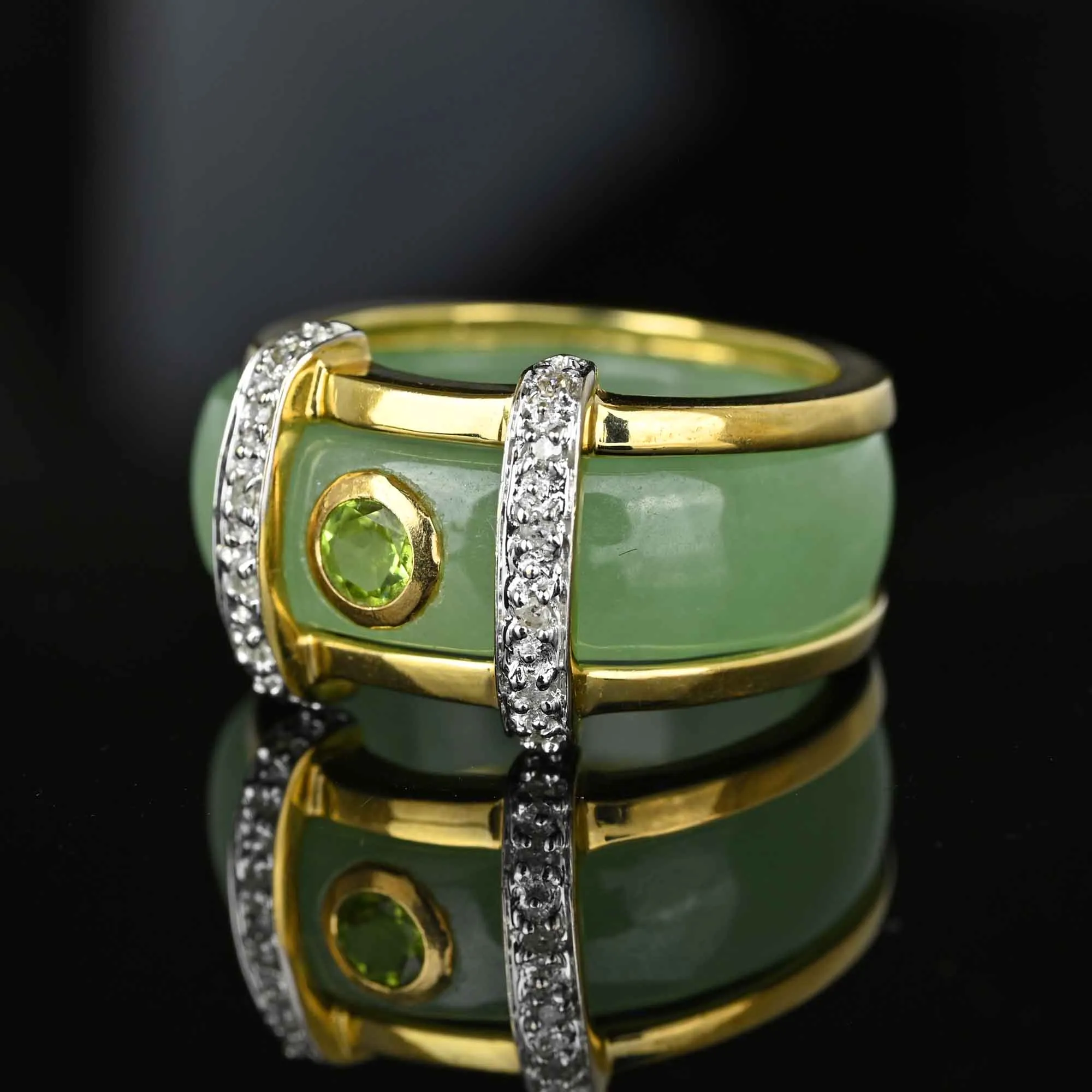 Six Interchangeable 14K Gold Diamond Jade Ring Bands