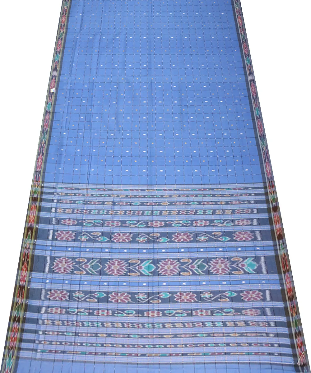 Sky Blue Charcoal Cotton odisha Handloom Saree