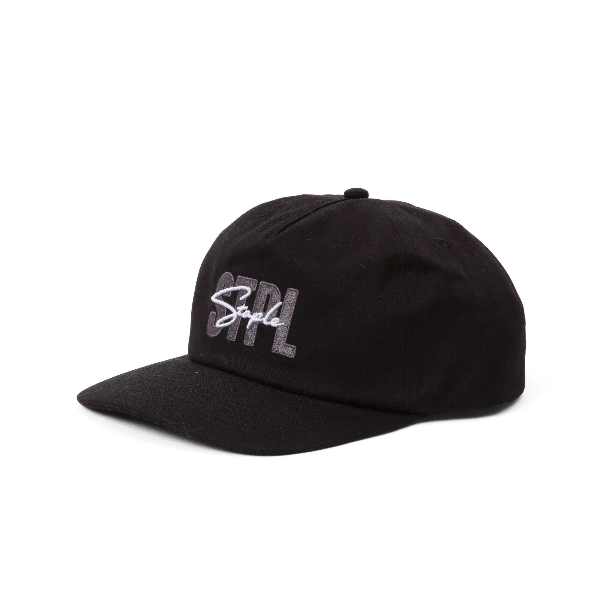 STAPLE  SCRIPT EMBROIDERED CAP (BLACK)