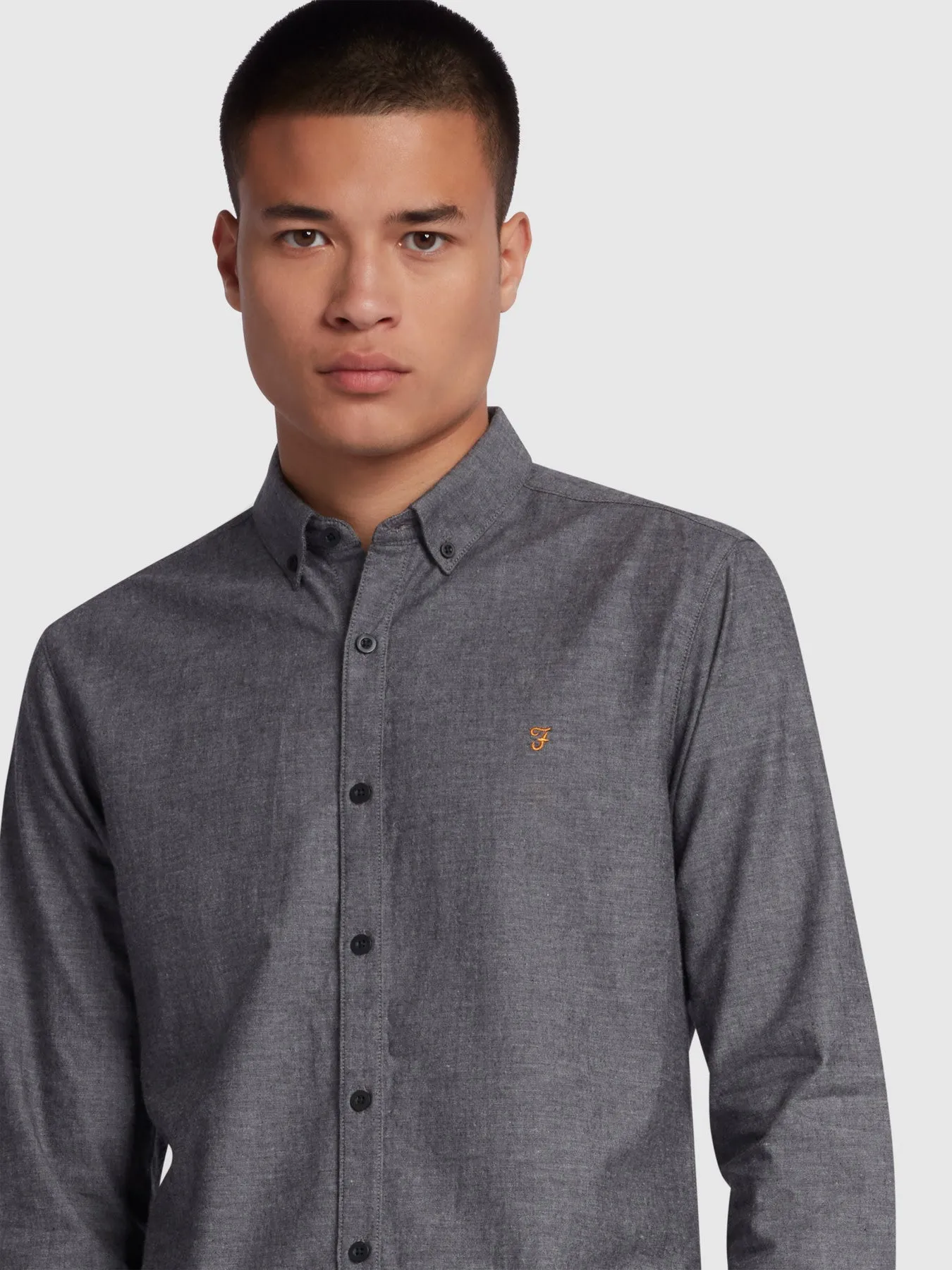 Steen Slim Fit Brushed Organic Cotton Shirt In Gravel Marl