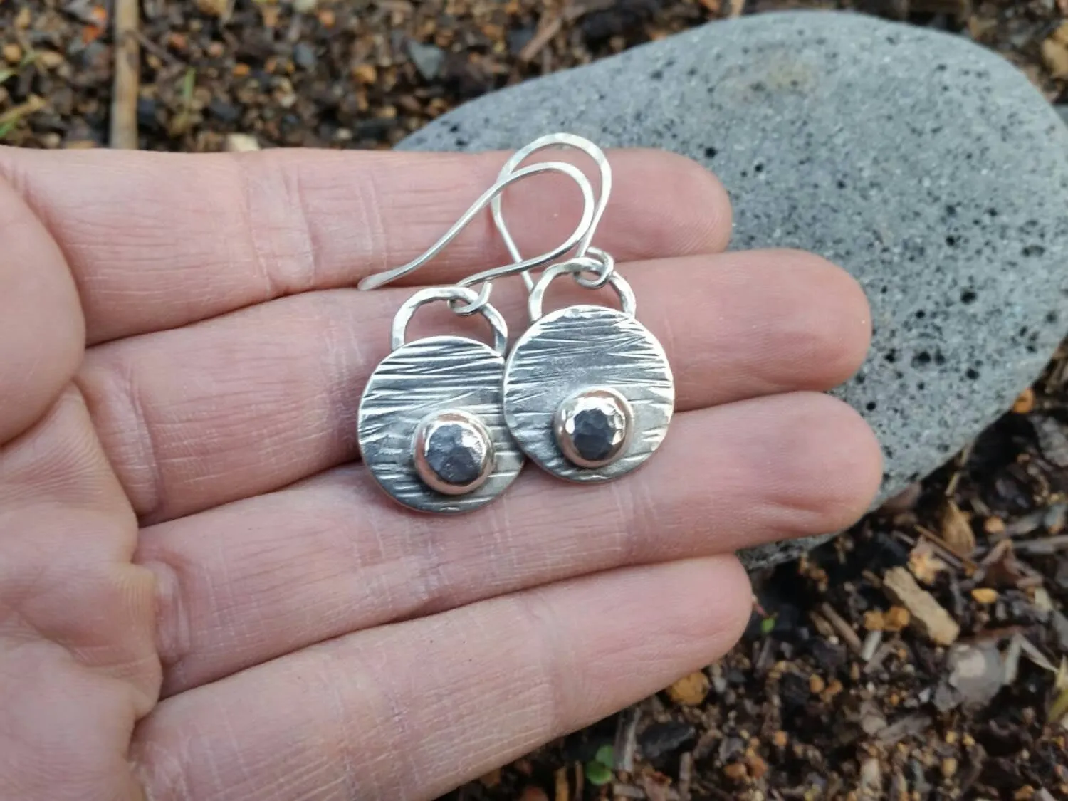 Sterling Silver Earrings - Rustic Hammered Artisan Dangles