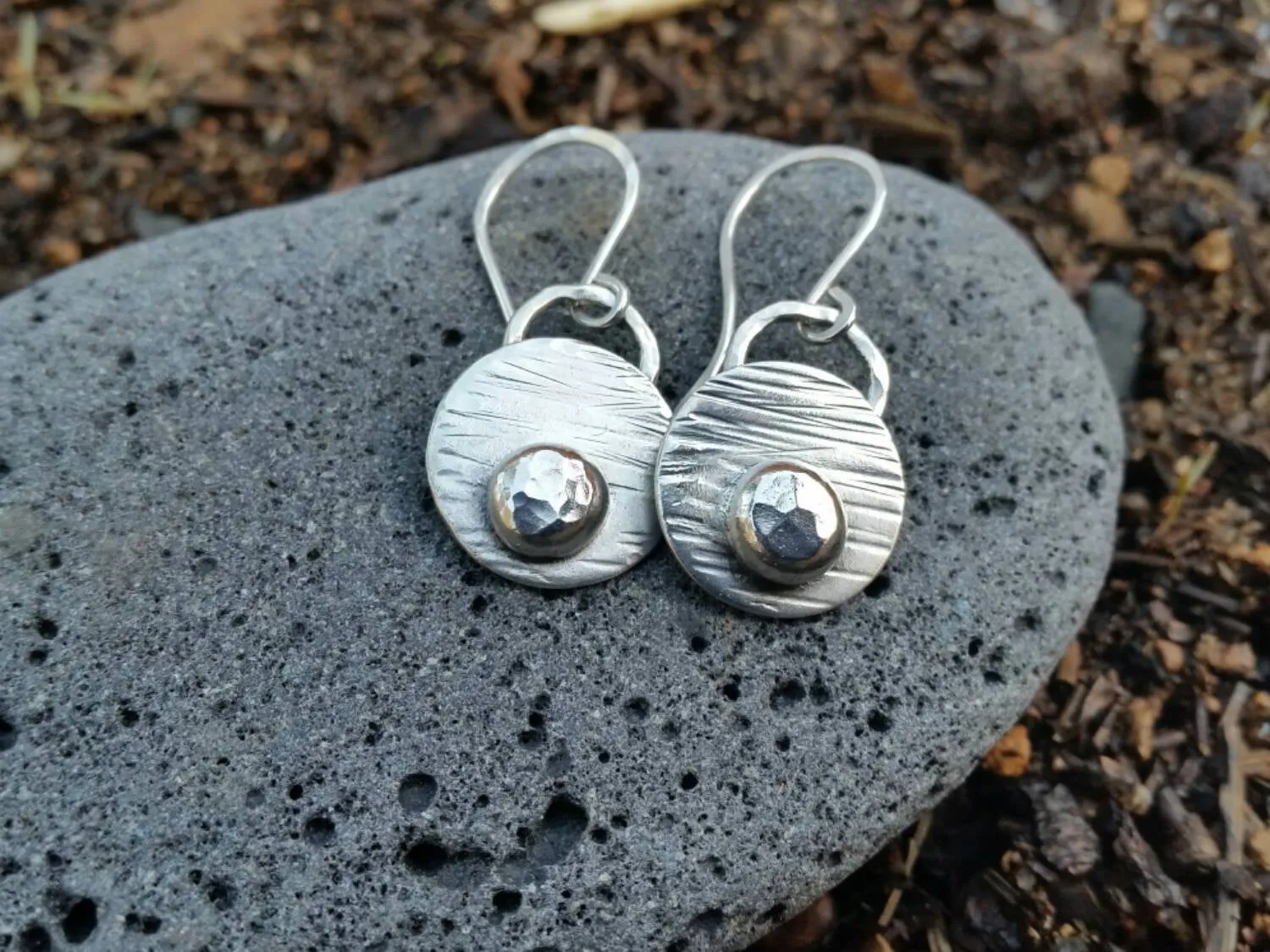 Sterling Silver Earrings - Rustic Hammered Artisan Dangles