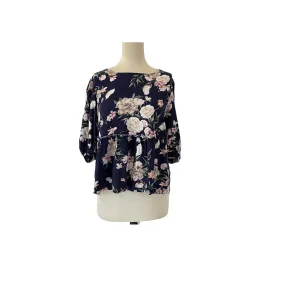 Suzy Shier Navy Floral Printed Blouse | Like New |