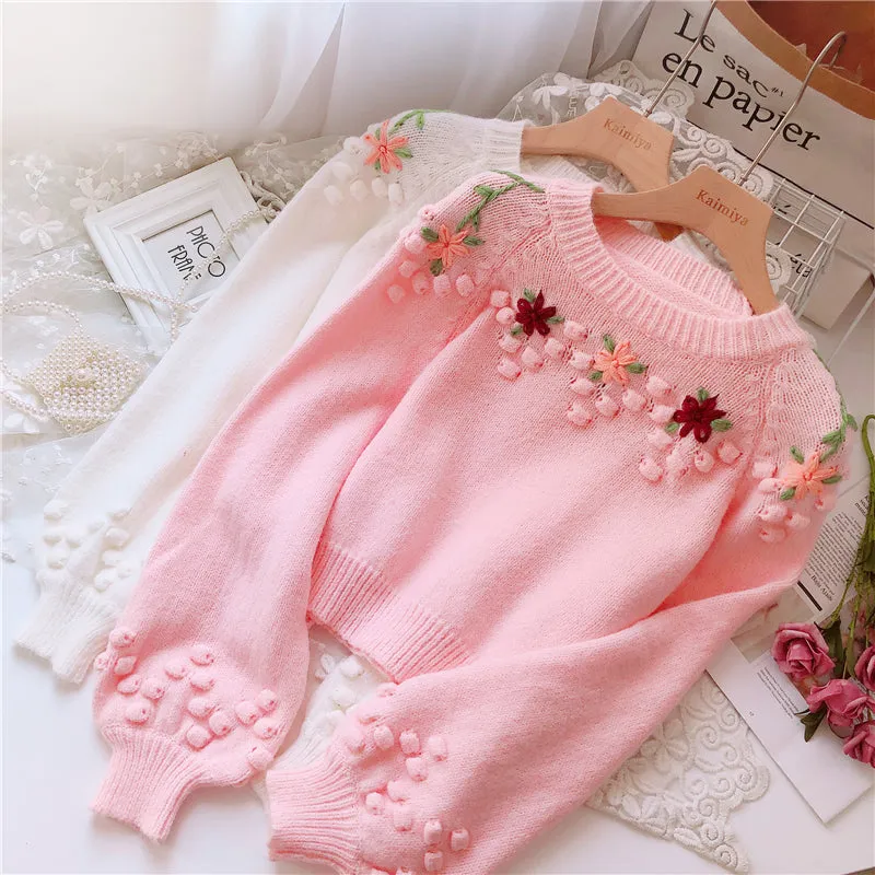 Sweet Embroidered Flower Sweater AD12520