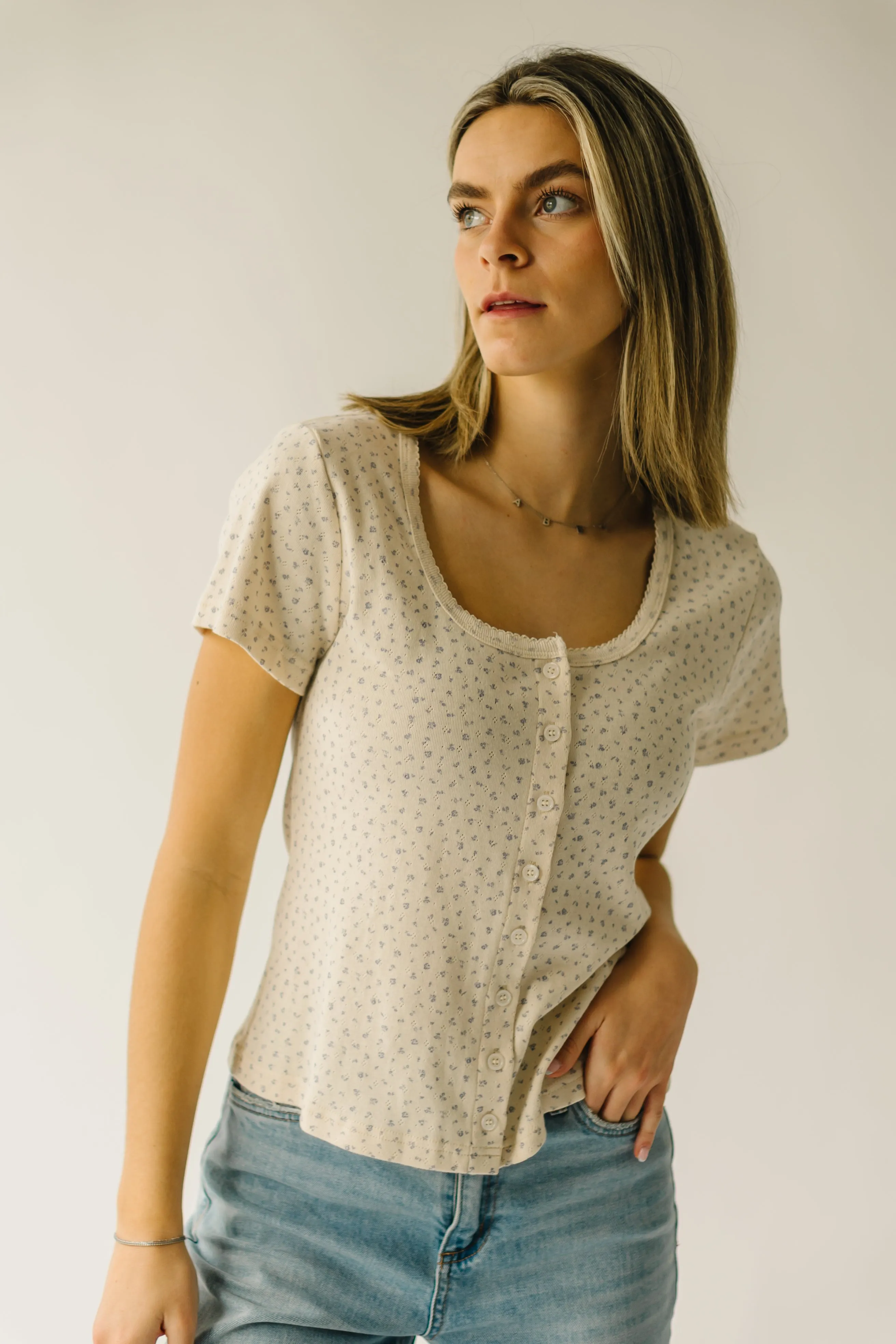 The Fennville Ditsy Floral Blouse in Cream