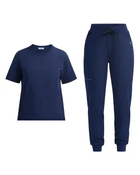 True Navy Crewneck Top and Scrub Jogger Set