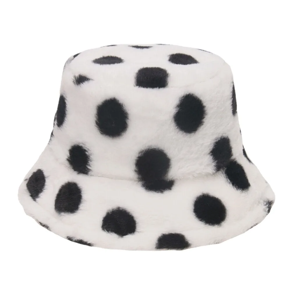 Unisex Rabbit Hair Colorful Dots Pattern Plus Thicken Warm Windproof Soft All-match Travel Bucket Hat