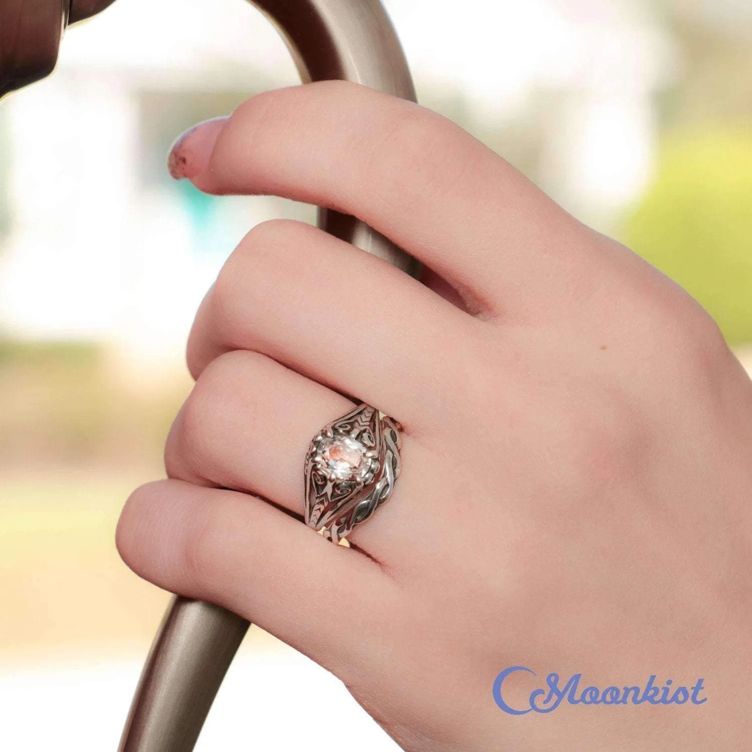 Victorian Oval Engagement Ring and Curved Wedding Band Set | Moonkist Designs