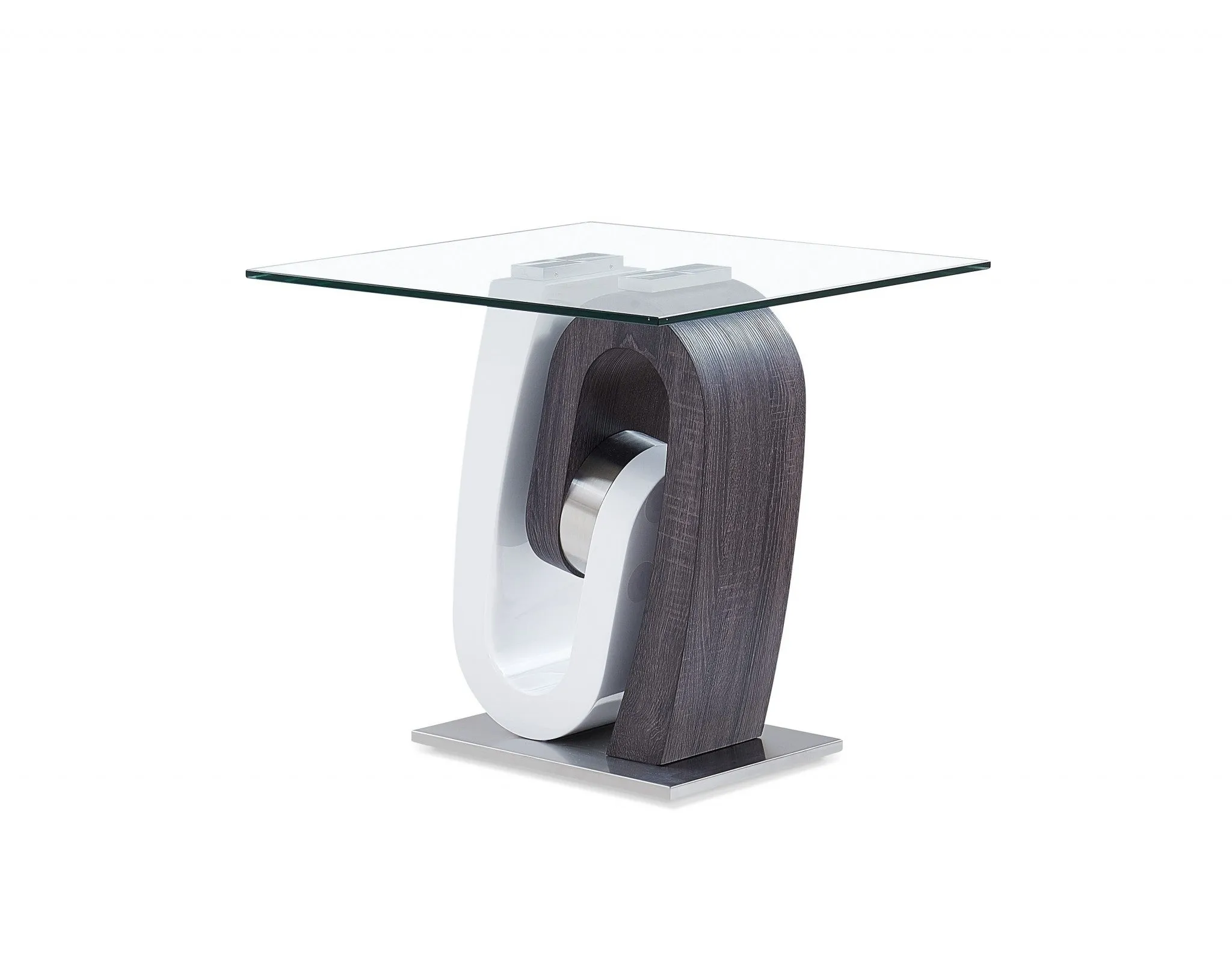 White And Dark Grey Ultra Modern Glass Top End Table