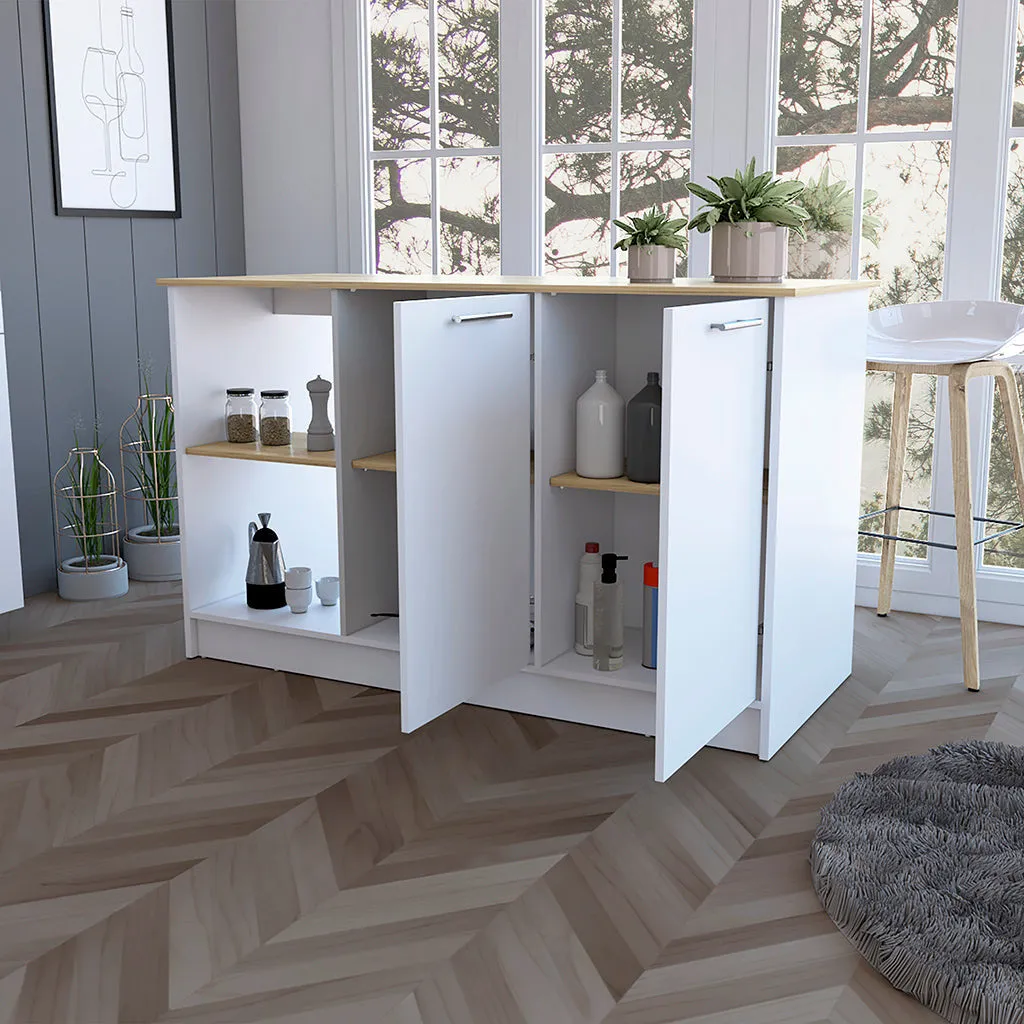 White and Oak 59 Kitchen Island With Storage