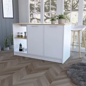 White and Oak 59 Kitchen Island With Storage