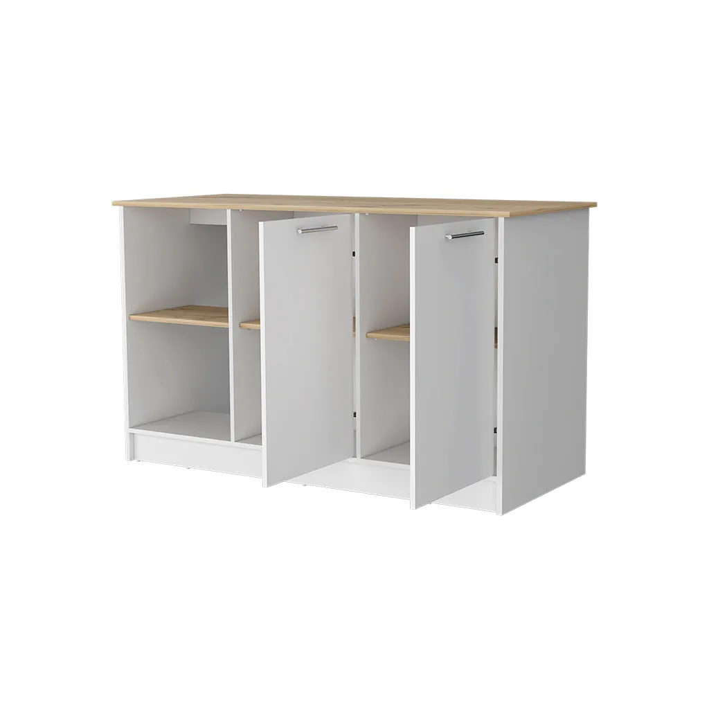 White and Oak 59 Kitchen Island With Storage