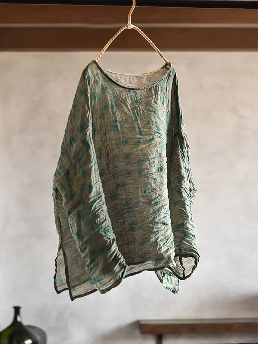 Women Spring Artsy Tie-dye Ramie Blouse CO1034