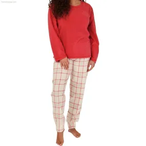 Women's Soft Thermal Fleece Pyjama Set, Long Sleeve Nightwear Spice red Ocean blue