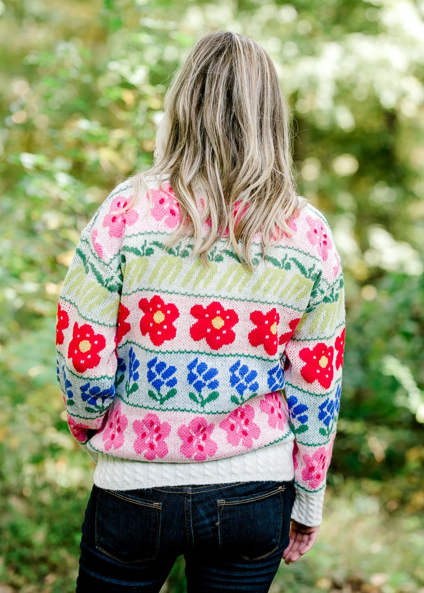 X Bright Flowers Cream Sweater