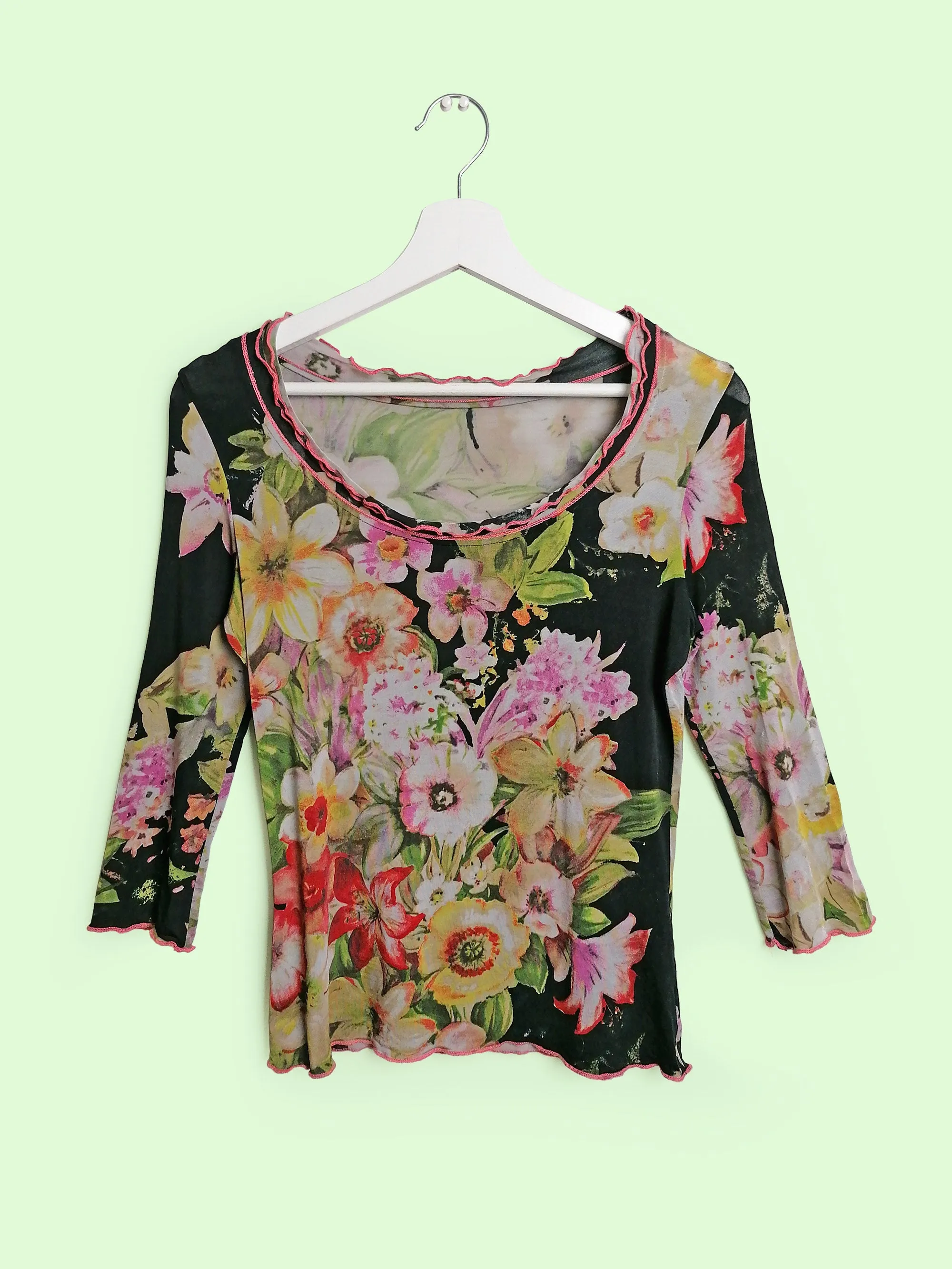 Y2K Stretch Blouse Flowers Pattern - size S-M