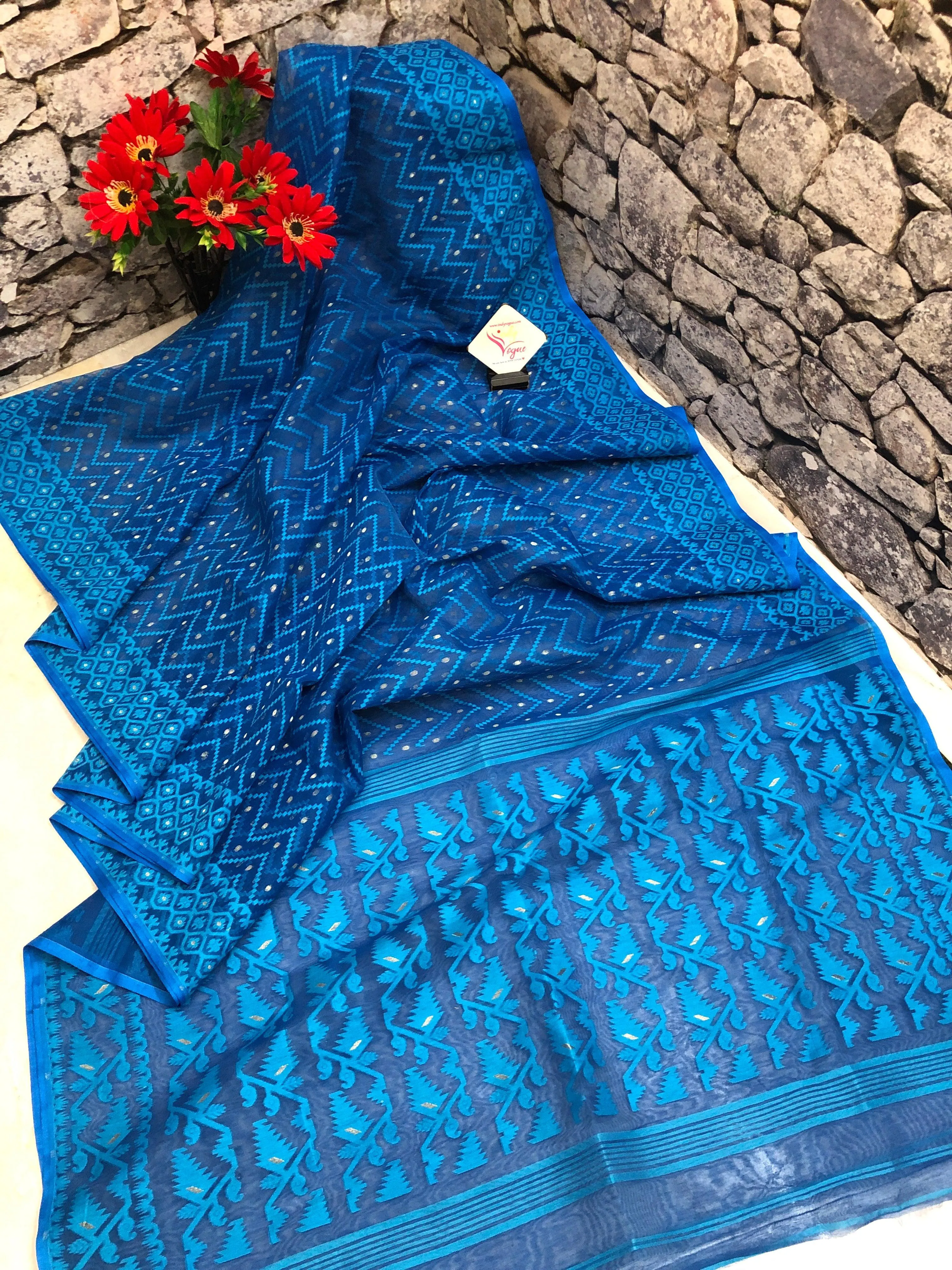 Yale Blue Color Jamdani Saree