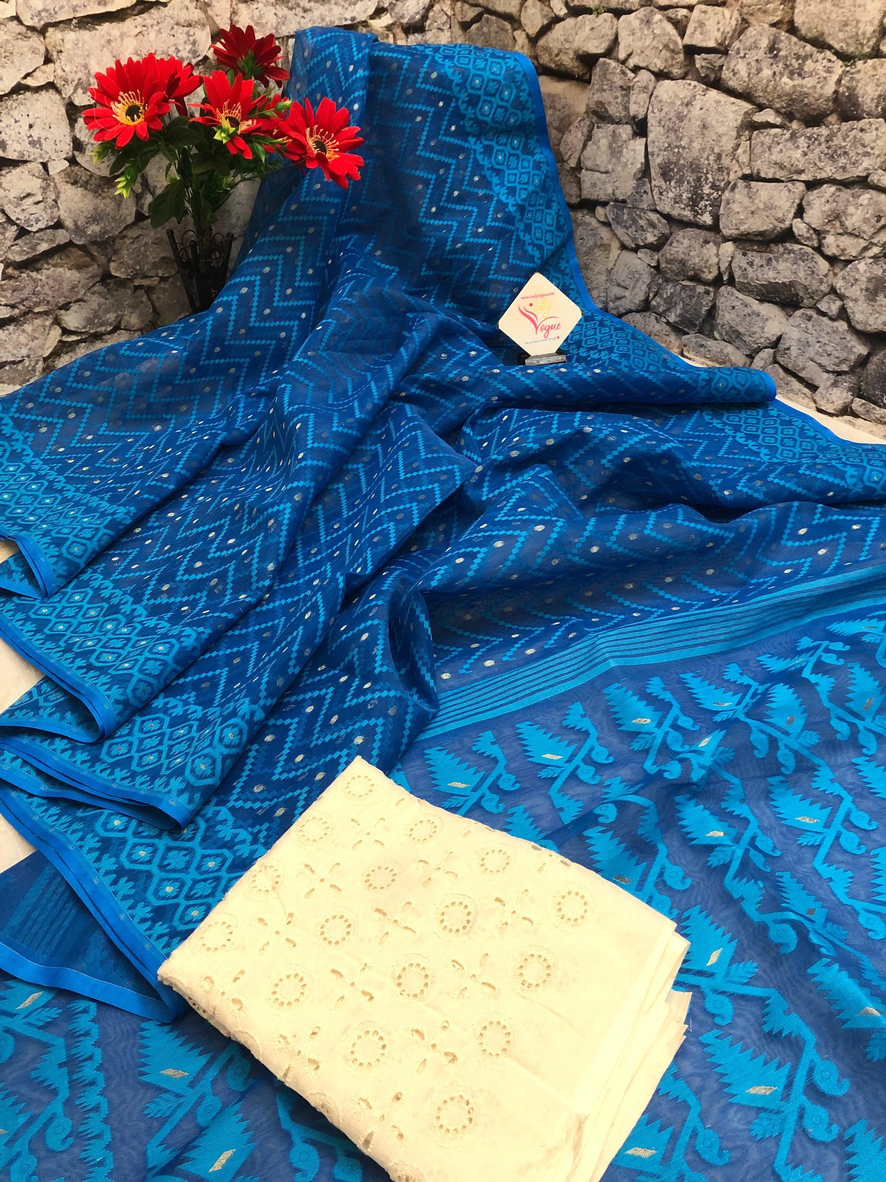 Yale Blue Color Jamdani Saree