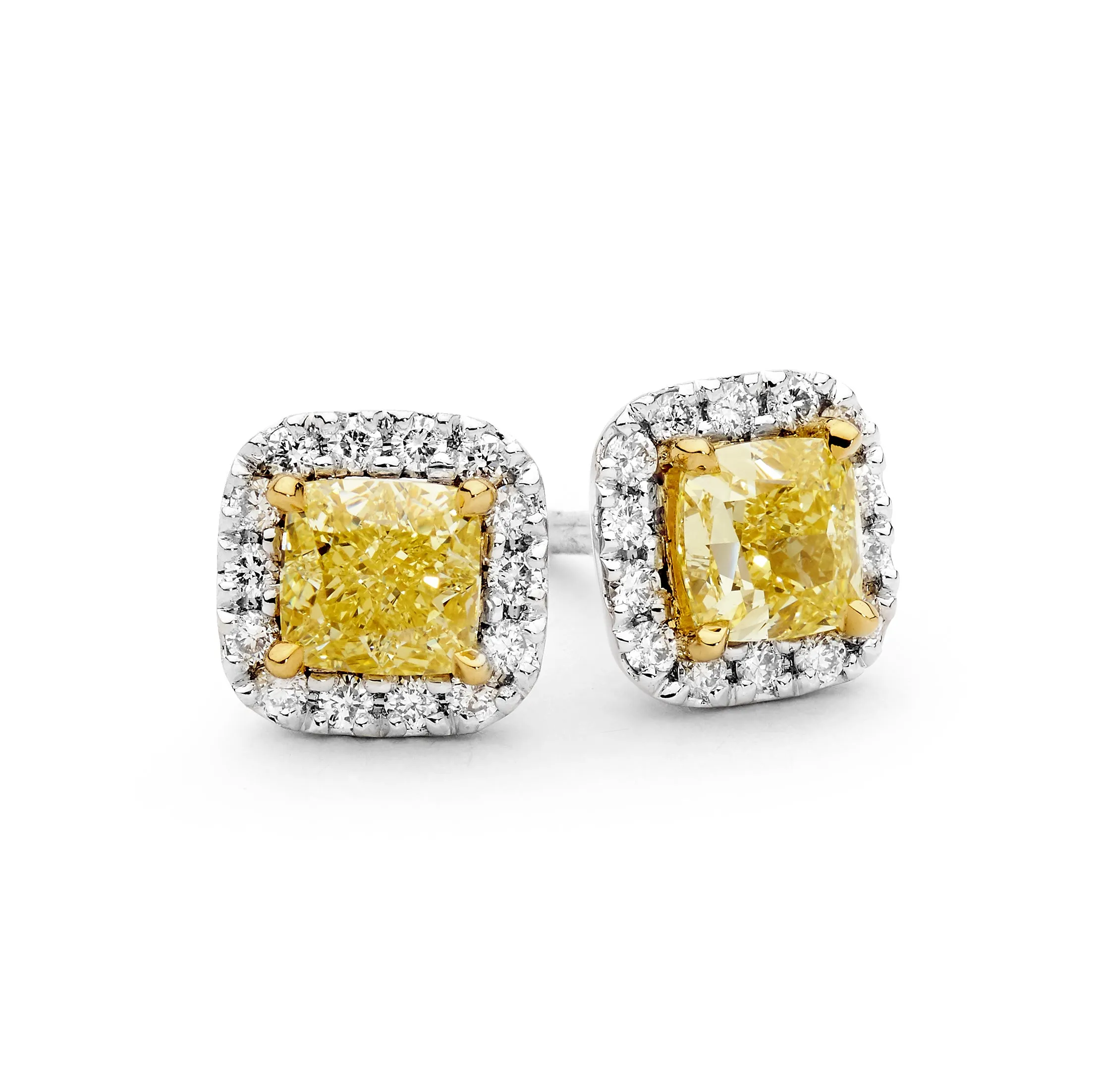 Yellow and White Diamond Stud Earrings