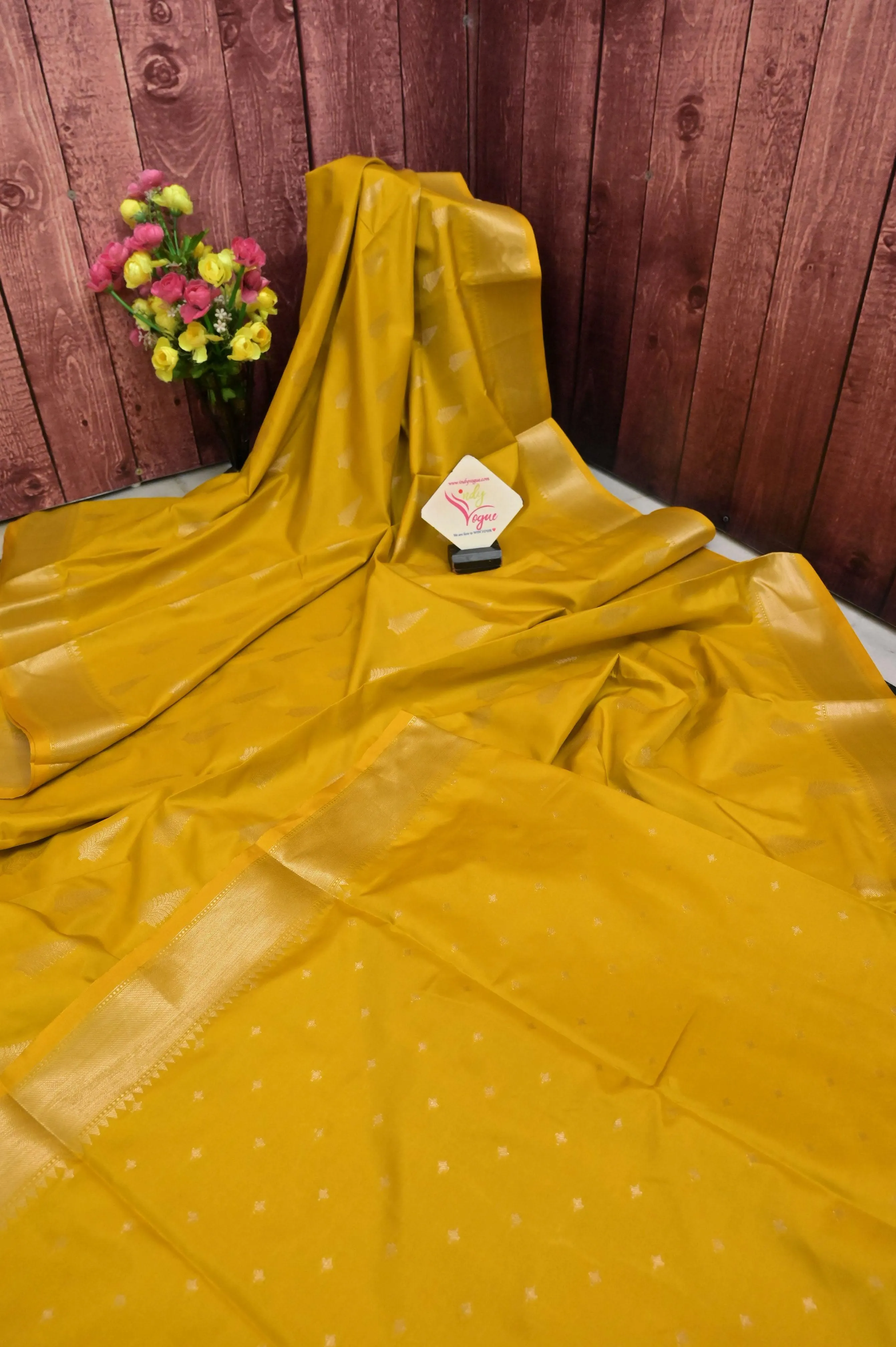 Yellow Color Chanderi Silk Banarasi Saree with Zari Border and Buti Work