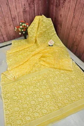 Yellow Color Jamdani Saree with Allover Jamdani Self Weaving